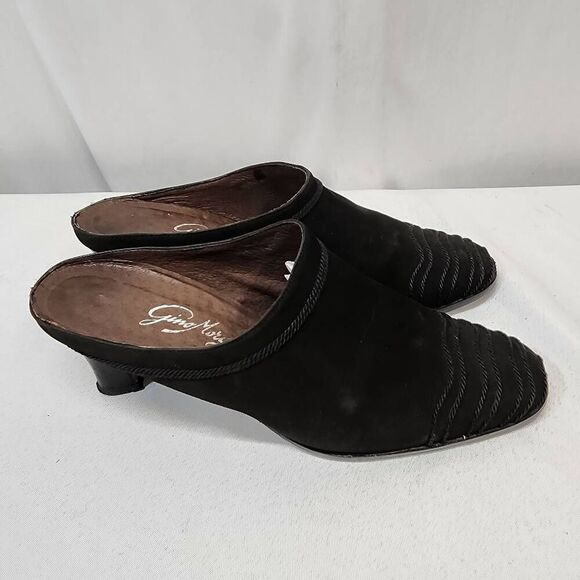 Gino Morganti Women's 7.5 Vintage Black Suede Slip-On Mules Heels - Picture 2 of 8